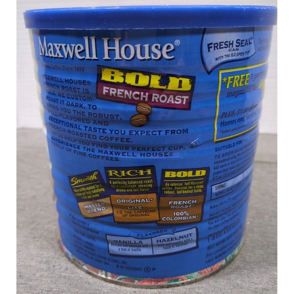 Vtg Maxwell House Coffee Large Tin Can wLid Artist Teddy Edinjiklian Spring 2005